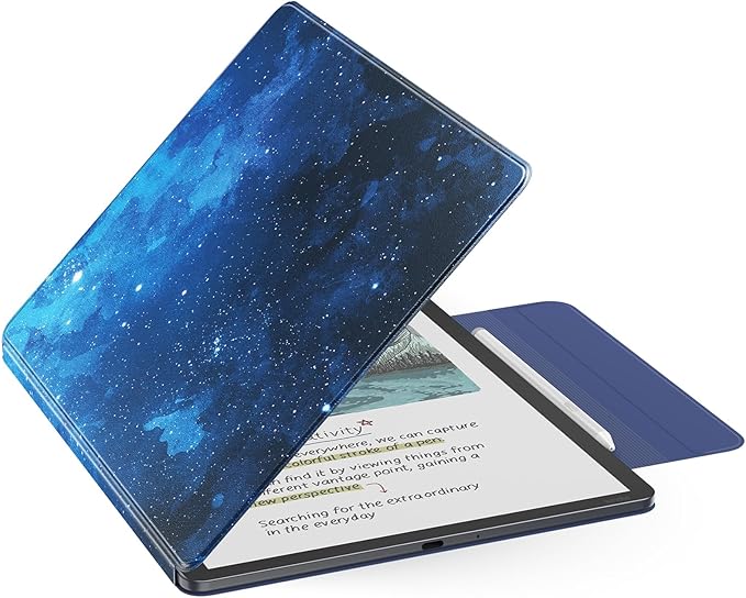 MoKo Funda Magnética para Kindle Scribe 11" (3ª Generación) y Kindle Scribe Colorsoft (1ª Generación), Funda de Folio Premium de PU con Cierre de lápiz y Auto Sueño/Estela, Nochede Estrella Azul