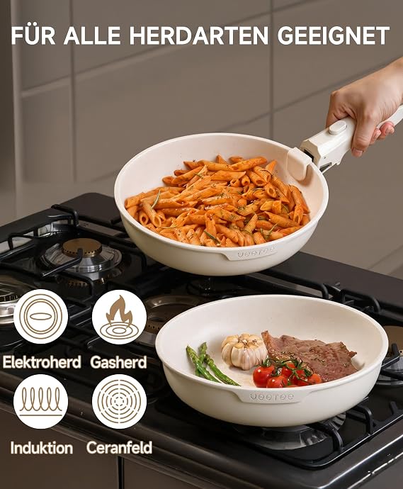 JEETEE Pan Set 19 Pieces Pots & Pans with Removable Handles
