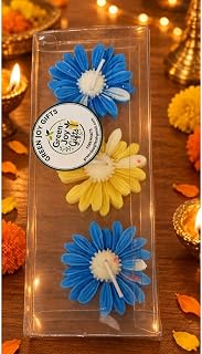 Green Joy Gifts Flower Shaped Candles, Blue and Yellow, Set of 3