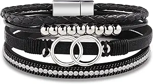 Btysun Bracelets for Women,Stocking Stuffers for Teens Birthday Gifts for Mom Inspirational Gift for Women Mother's Day Daughter Wrap Bracelet Sister Friend Teen Girl Gifts Leather Layered Jewelry Valentines Gift for Her