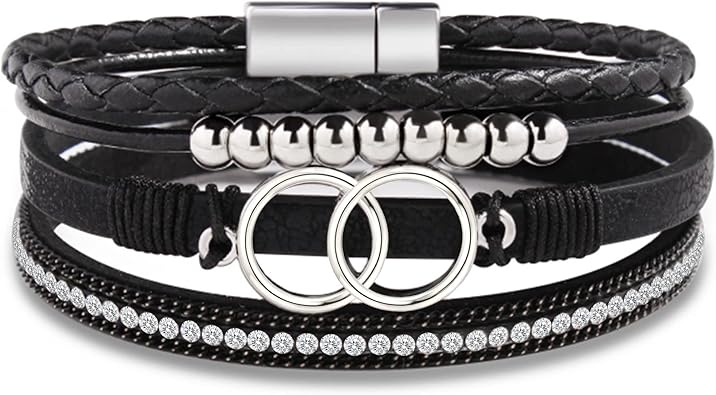 Btysun Bracelets for Women,Stocking Stuffers for Teens Birthday Gifts for Mom Inspirational Gift for Women Mother's Day Daughter Wrap Bracelet Sister Friend Teen Girl Gifts Leather Layered Jewelry Valentines Gift for Her