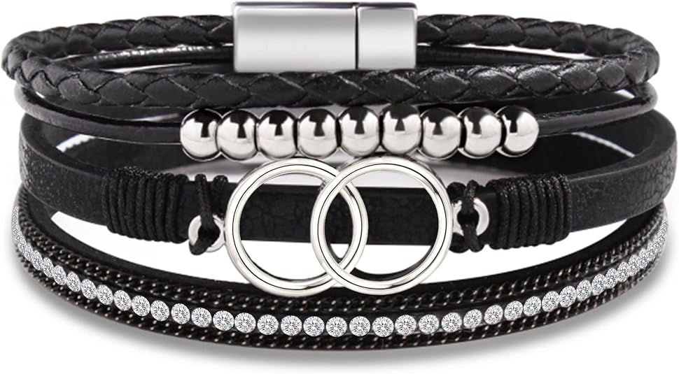 Btysun Bracelets for Women,Stocking Stuffers for Teens Birthday Gifts for Mom Inspirational Gift for Women Mother's Day Daughter Wrap Bracelet Sister Friend Teen Girl Gifts Leather Layered Jewelry Valentines Gift for Her