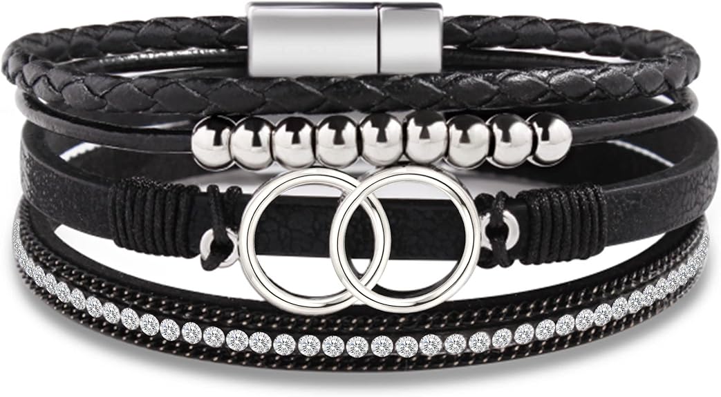 Btysun Bracelets for Women,Stocking Stuffers for Teens Birthday Gifts for Mom Inspirational Gift for Women Mother's Day Daughter Wrap Bracelet Sister Friend Teen Girl Gifts Leather Layered Jewelry Valentines Gift for Her