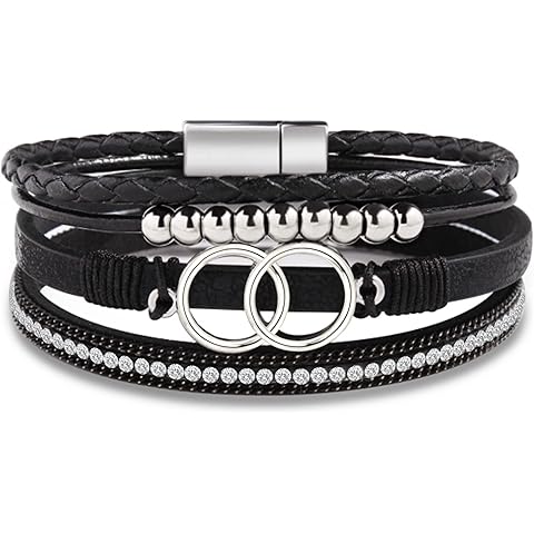 Bracelets for Women,Valentines Day Gifts for Her Teens Leather Bracelets for Women Mothers Day Gifts for Mom Birthday Gift Inspirational Gift for Daughter Wrap Bracelet Sister Friend Teen Girl Gift Layered Christmas Jewelry