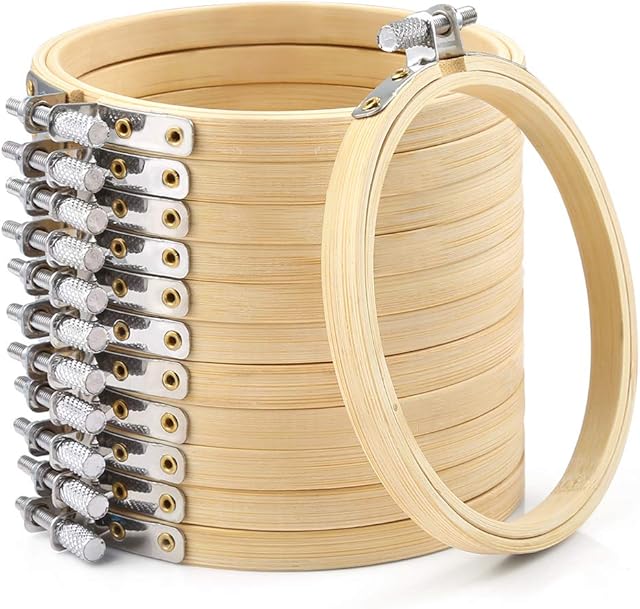 Caydo 12 Pieces 10cm Round Embroidery Hoop 4 inch Mini Bamboo Circle Cross Stitch Hoop Ring