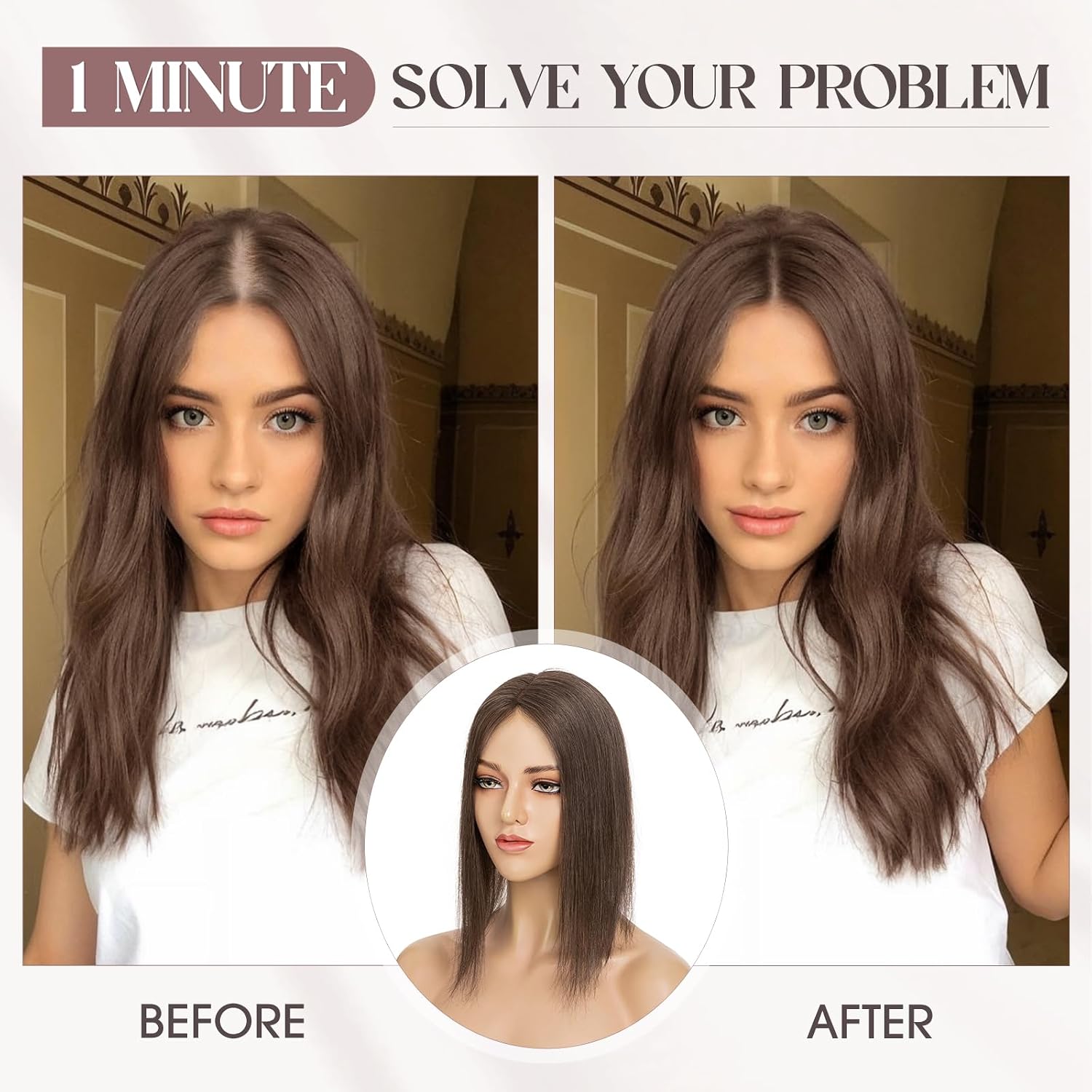 MY-LADY Human Hair Toppers for Women Real Human Hair 10 * 12CM Lace Base No Bangs Clip in Remy Hairpieces Hand-Tied 10 Inch Dark Brown