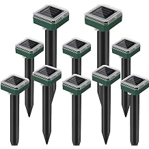 Mole Repellent Solar Powered 10 Pack, Waterproof Ultrasonic Repellent for Gopher Vole Snake, Outdoor Sonic Stakes for Lawn Garden Yard