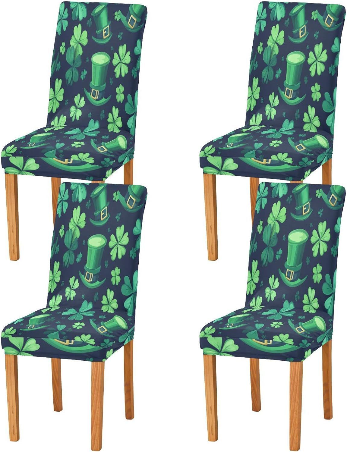 ALAZA Chair Covers for Dining Room, Leprechaun Hat Clover Leaf Happy St. Patrick's Day Stretch Chair Cover Sets Chair Protector Removable Washable for Ktichen Restaurant Hotel