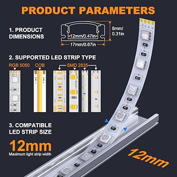 Chesbung 6 Pack U Shape Led Aluminum Profile for LED Strips, 1Meter/3.3ft Aluminum Channel with Milky White Cover, Led Track Diffusers with End Caps, Mounting Clips and 90 Degree Corner Connector