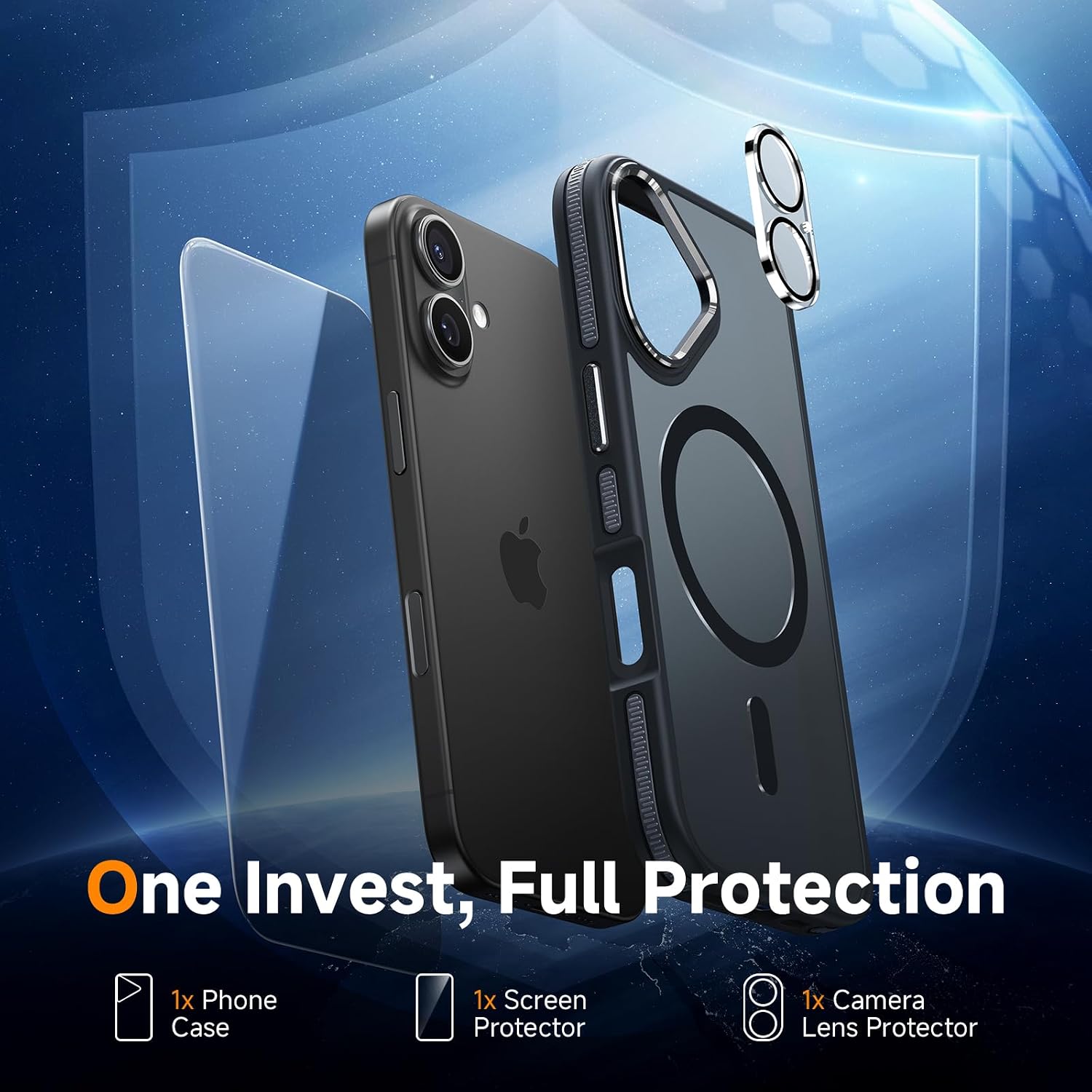 DOMAVER Magnetic 3 in 1 for iPhone 16 Case, [Omni-Directional Protection] with 1x Screen Protector + 1x Camera Cover, [Seamless Work with Magsafe] Protective Silm Case for iPhone 16 Charcoal Gray thumbnail