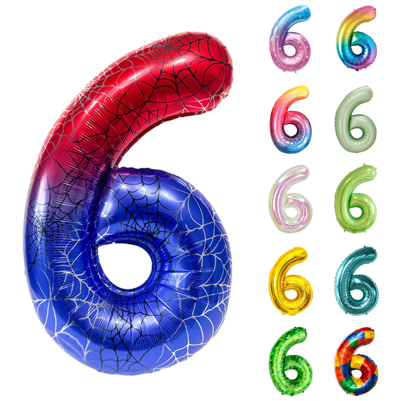 Number Balloons 40 Inch, Spider 6 Number Balloons, Spider 6 Year Old Birthday Decorations Supplies, XXL Large Mylar Helium Balloon, Suitable for a 6st Boy Birthday Foil Numberballoons