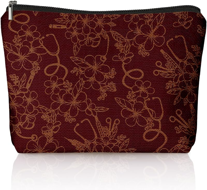 Necessaire de maquiagem LIANGW Vintage Red com estampa floral de enfermagem, fechamento com zíper, 1 unidade