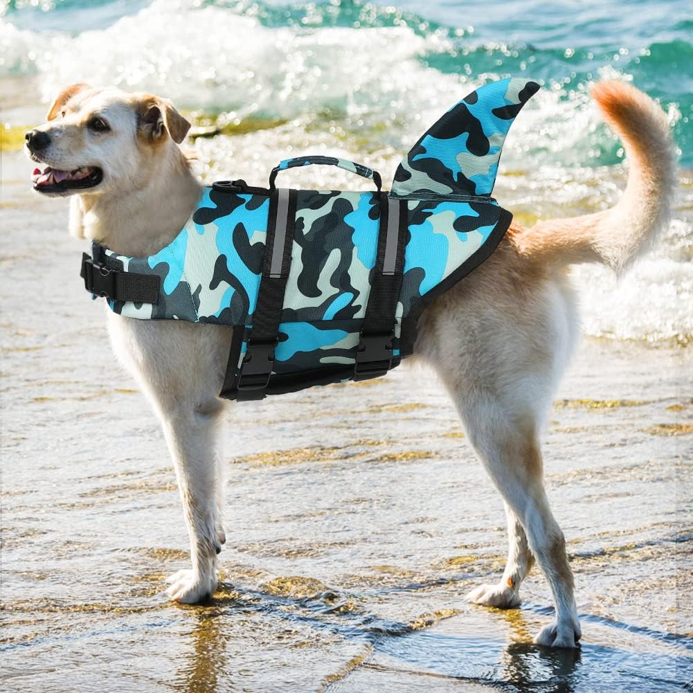 EMUST Dog Life Jacket, Ripstop Dog Lifesaver Vests with Rescue Handle for Small Medium and Large Dogs, Pet Safety Swimsuit Preserver for Swimming Pool Beach Boating (XS,Blue Camouflage) thumbnail