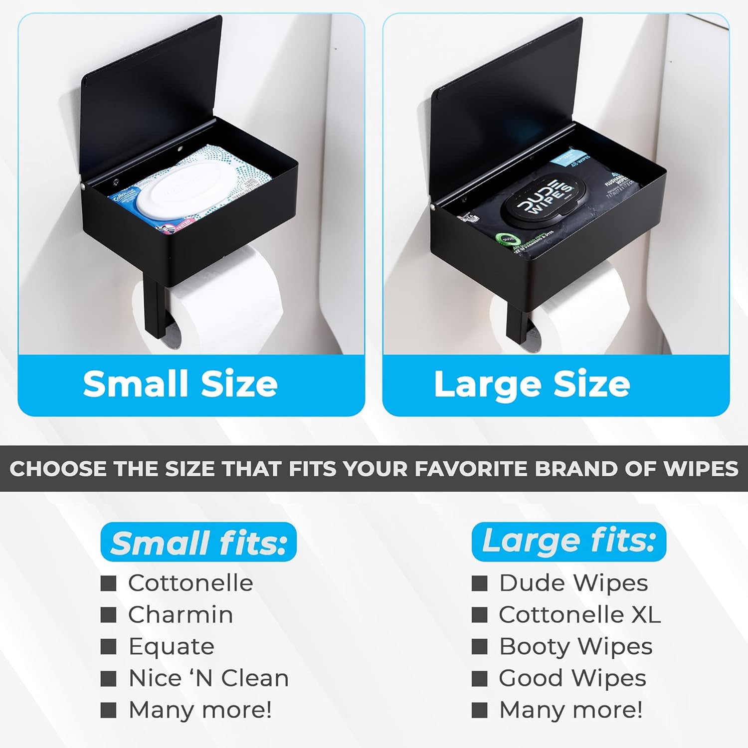 Day Moon Designs Matte Black Toilet Paper Holder with Shelf, Flushable Wipes Dispenser, and Storage for Bathroom - Keep Your Wipes Hidden Out of Sight - Stainless Steel Wall Mount - Large : Tools & Home Improvement