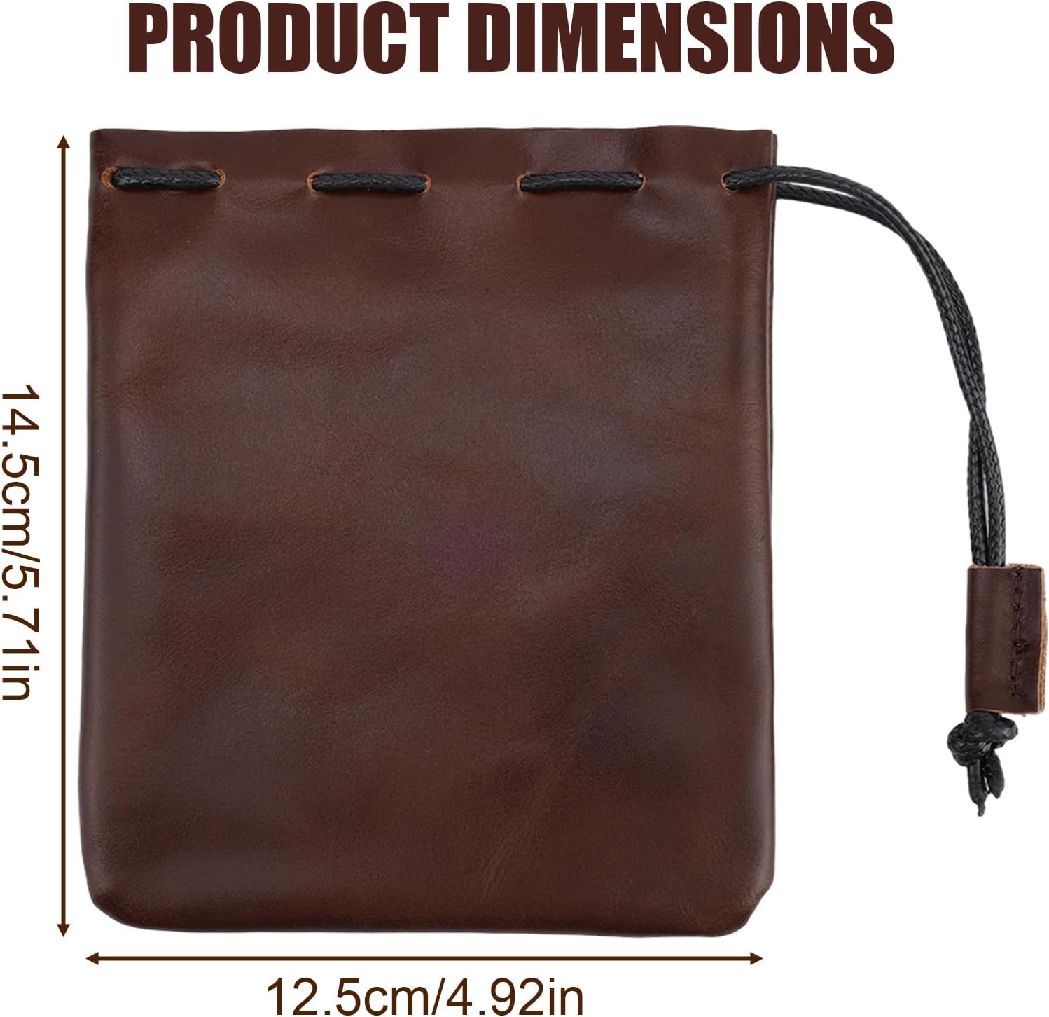 Leather Drawstring Pouch, 14.5x12.5cm/5.71x4.92in Cowhide Drawstring Pouch Medieval Coin Purse Organizer Vintage Leather Storage Bags for Earphone (Red Coffee)