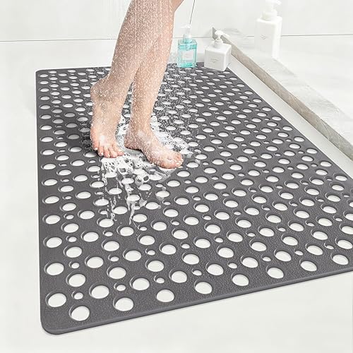 Miniatura 13 de Tapete de ducha antideslizante con ventosas, 27 x 27 pulgadas, tapete de ducha antideslizante de TPE de drenaje rápido para ducha interior, tapete