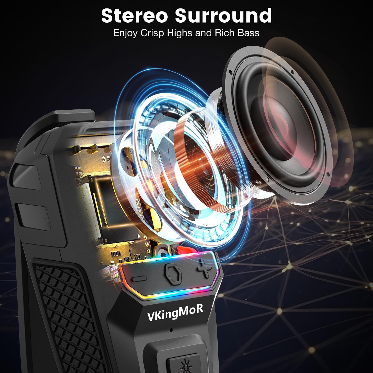 Wearable Bluetooth Speaker, Clip-On Portable Speaker with Built-in Mics Hands-Free Music and Calls for Hiking/Biking, Small Speakerr with LED Light, 15H Battery Life Speakerr(Black) - Image 4