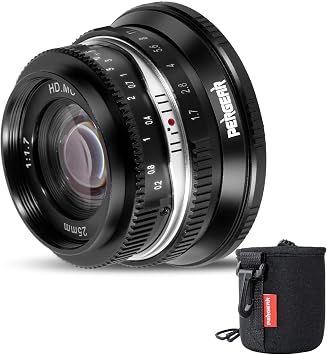Pergear 25mm F1.7 Large Aperture Manual Lens for FX Mount Cameras, Compatible with Fuji APS-C Cameras X-T3 X-H1 X-Pro2 X-E3 X-T1 X-T2 X-T4 X-T5 X-T10 X-T20 X-T200 XS10 X-A2 X-E2 Black