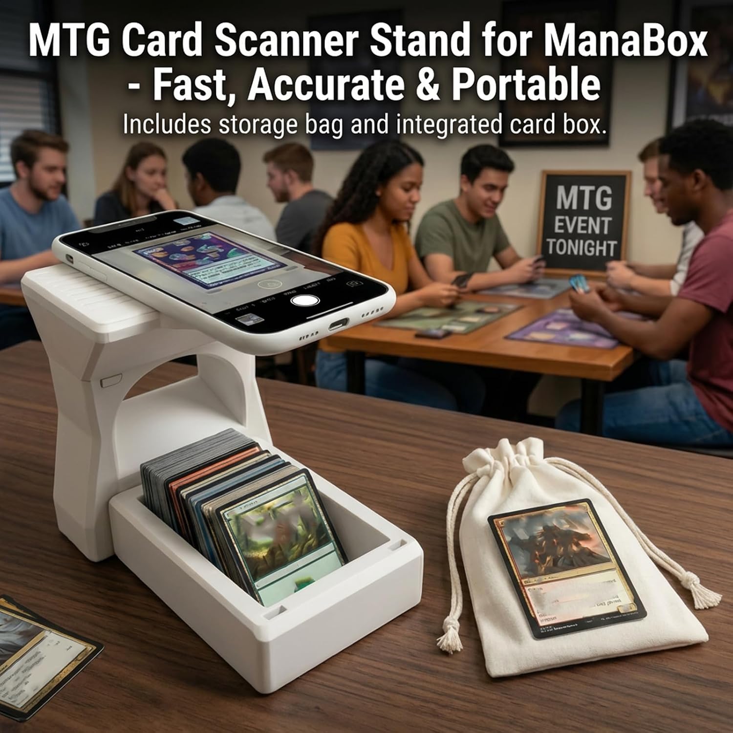 MTG Card Scanner Stand for ManaBox,Portable Trading Card Scanning Holder TCG Easily with Storage Bag&Card Box,Magnetic Detachable Scanning Station,with Positioning Rails