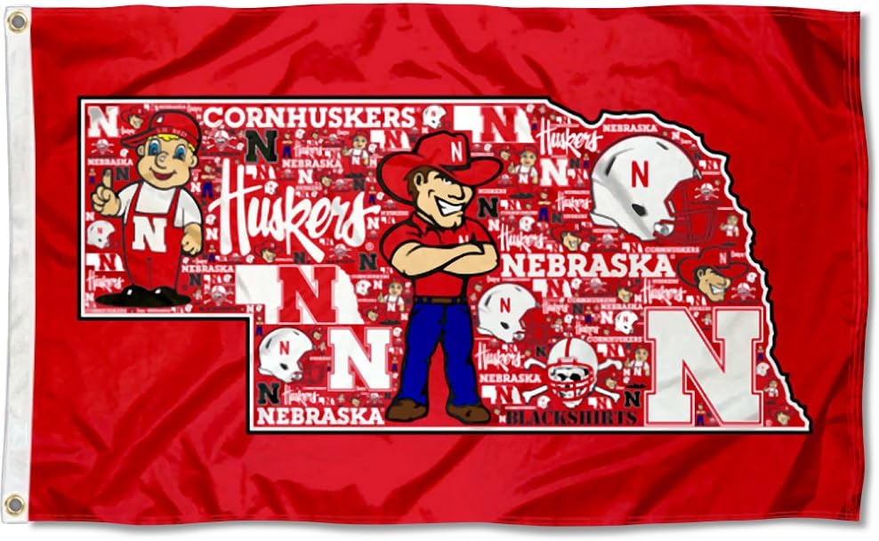 Nebraska Cornhuskers Mosaic Logos Flag