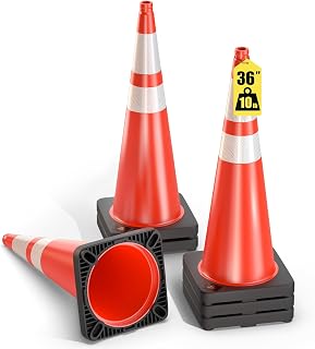 GECCO ™ (6 Pack) 36 Inch 10 Lb Heavy Tall Orange Traffic Cones Set | Large Safety Cones, Orange Cones, Parking Cones, Construction Cones, Road Cones | PVC Plastic & Black Base - [PRO Series]