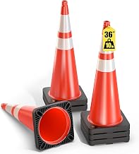 GECCO ™ (6 Pack) 36 Inch 10 Lb Heavy Tall Orange Traffic Cones Set | Large Safety Cones, Orange Cones, Parking Cones, Construction Cones, Road Cones | PVC Plastic & Black Base - [PRO Series]