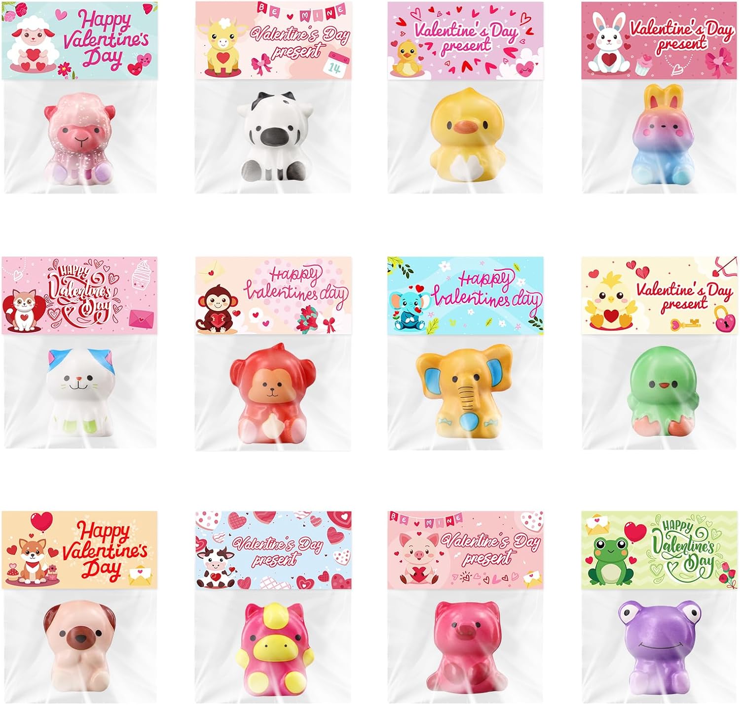 MGparty 24 Pack Valentine's Day Gift Cards for Kids Classroom with Animals Stress Fidget Toys Valentines Day Gifts for Kids Classroom Exchange Party Favors Bulk Toys Goodie Bag Stuffers