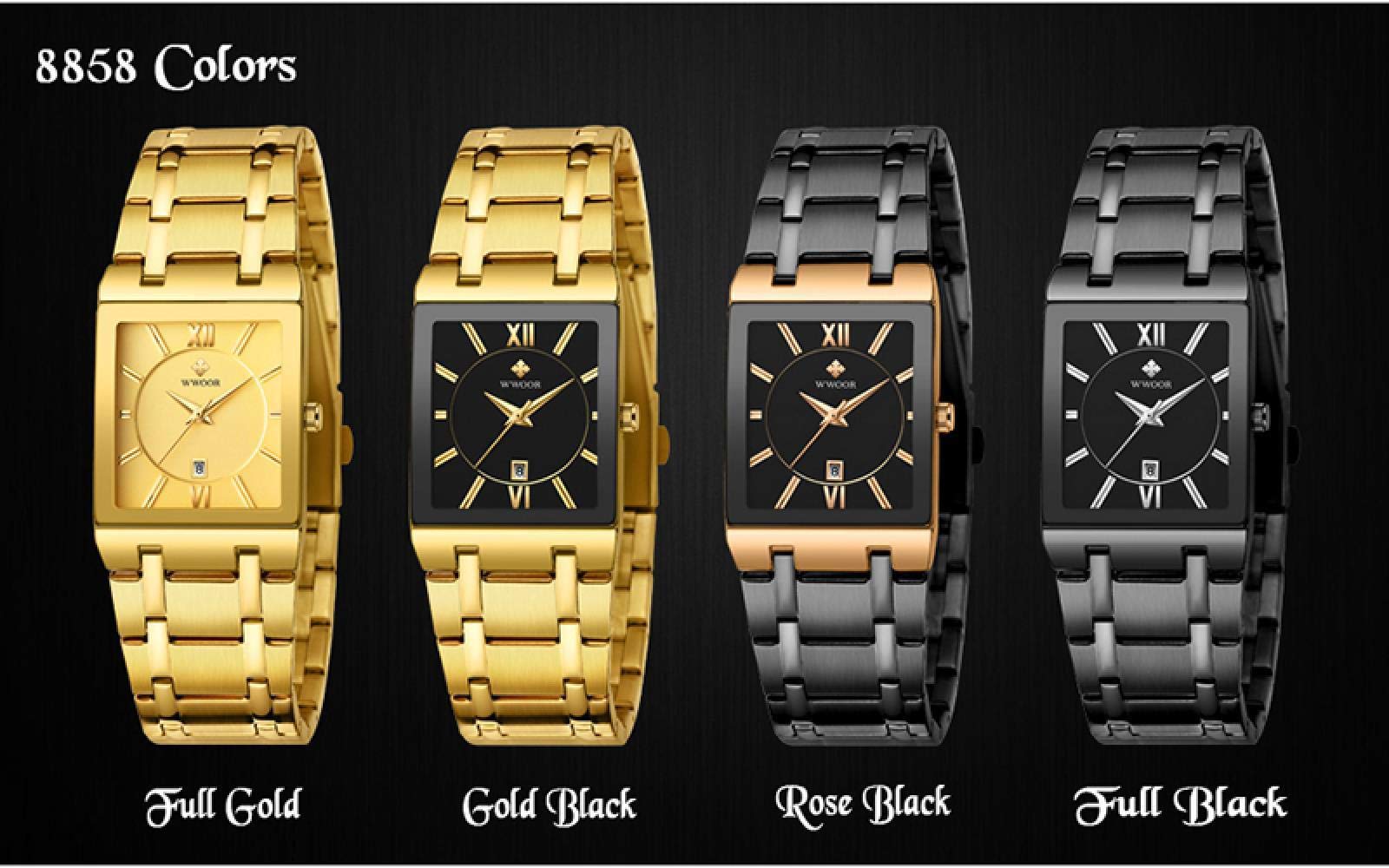 Ourui Orologi Da Polso,Orologio Impermeabile Da Uomo Al Quarzo Con Cinturino Quadrato In Acciaio Inossidabile, Interamente In Oro
