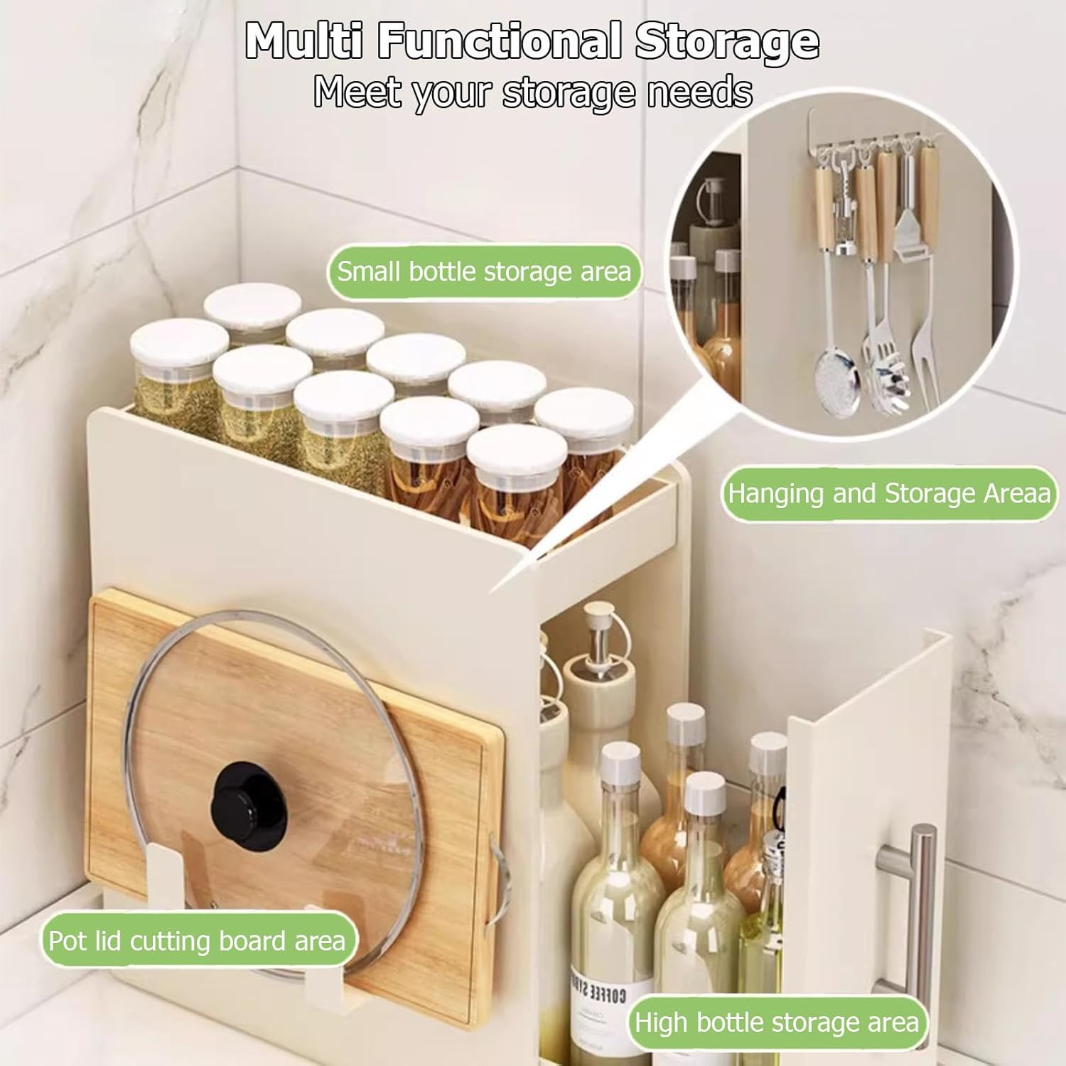 2/3 Tiers Metal Pull Out Cabinet Organizer,Multifunctional Narrow Pull Out Spice Rack with Drawer and Handle for Kitchen and Pantry Organization