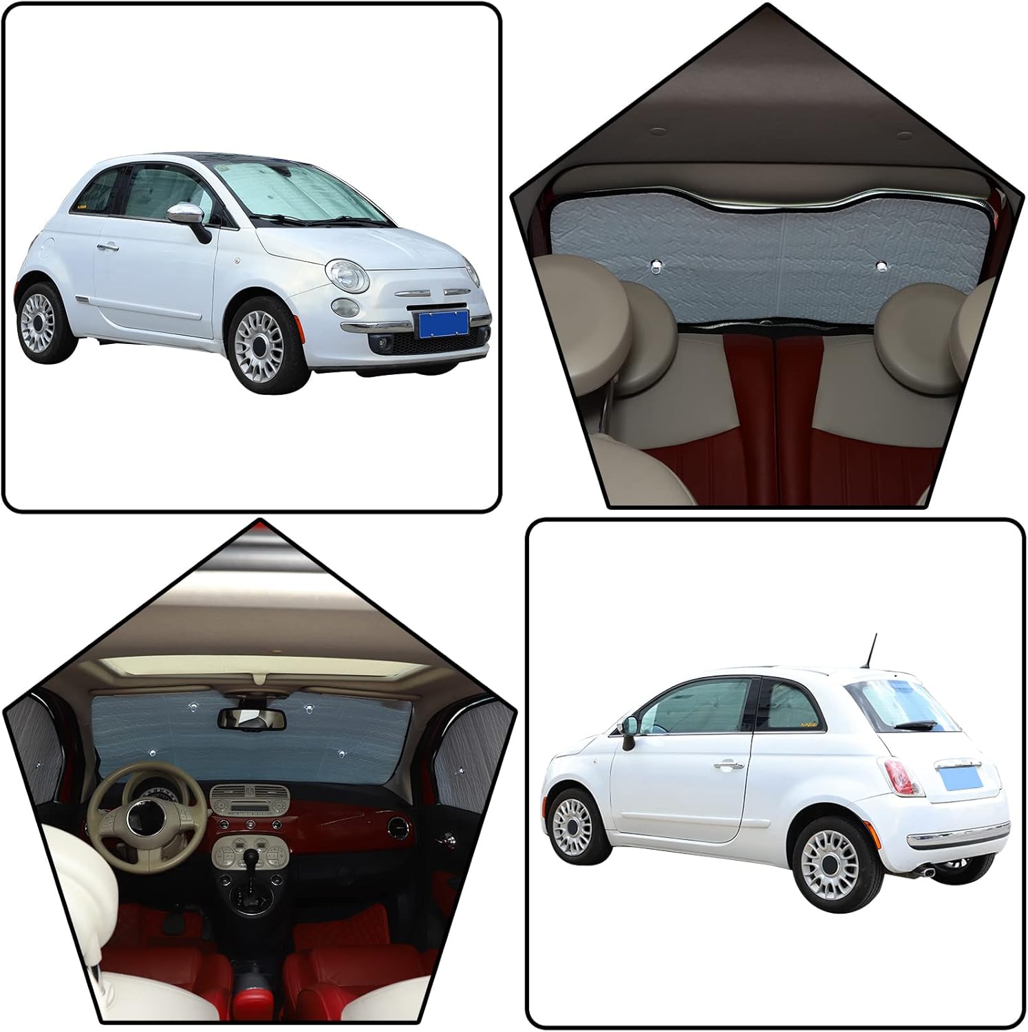 Windshield Sunshade Compatible with Fiat 500 2010-2024, Windshield Sunshade Foldable Reflective Sunshade for UV and Sun Auto Interior Accessories (Car Window Glass Six Piece)