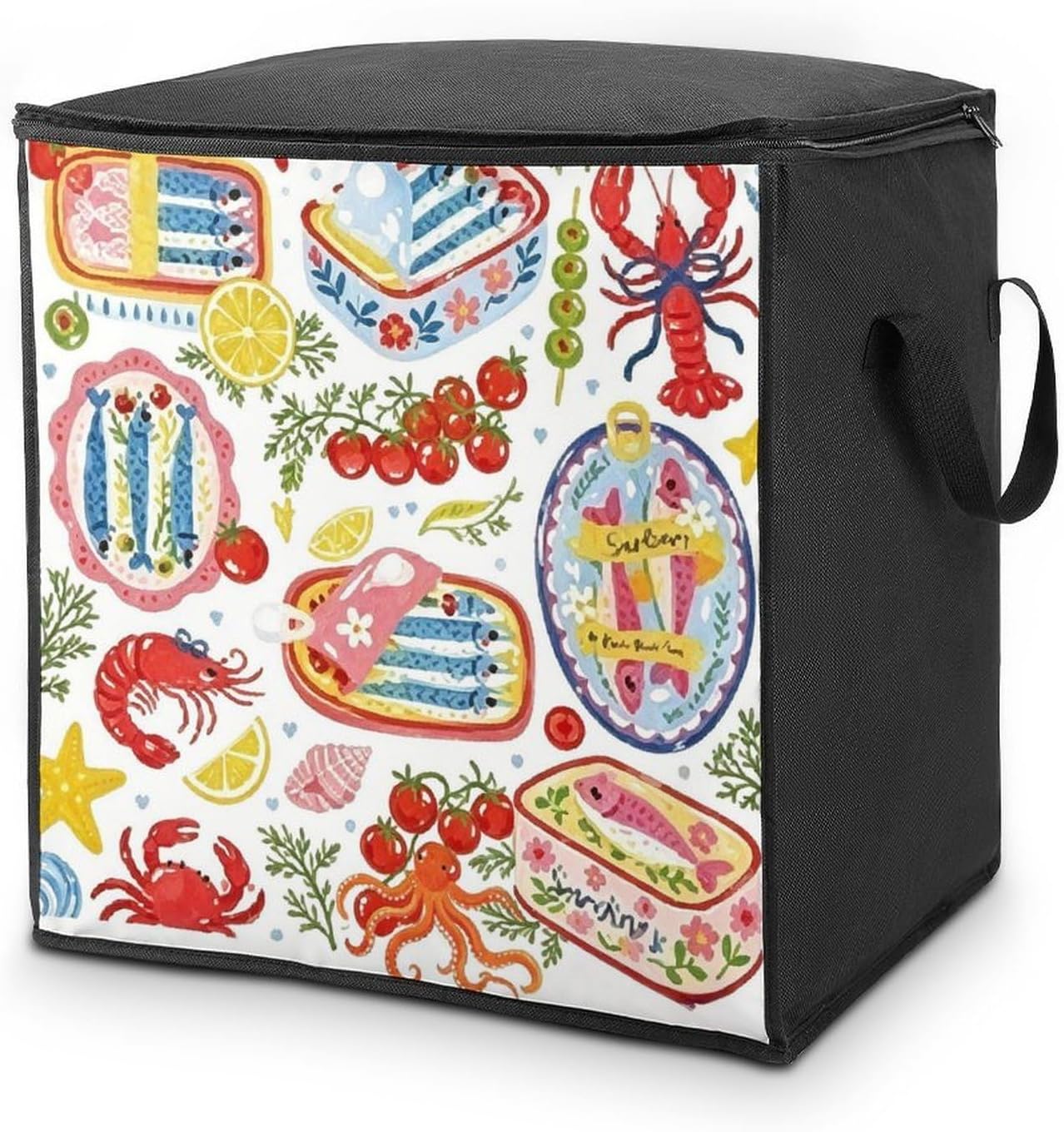 Sardine Seafood Comforter Storage Bag Moving Bag | Clothes Storage Bins-70L,Moving Bag With Dual Handles For Easy Carrying, Zipper Design Durability for Home,Bedroom,Closet