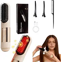 2026 New Go Brush Pro - Escova alisadora de cabelo portátil sem fio de 3 temperaturas para viagens, aquecimento rápido dos anos 30 e display digital LED (°C/°F), configuração de ar frio na parte de