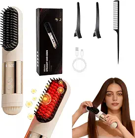 2026 New Go Brush Pro - Escova alisadora de cabelo portátil sem fio de 3 temperaturas para viagens, aquecimento rápido dos anos 30 e display digital LED (°C/°F), configuração de ar frio na parte de