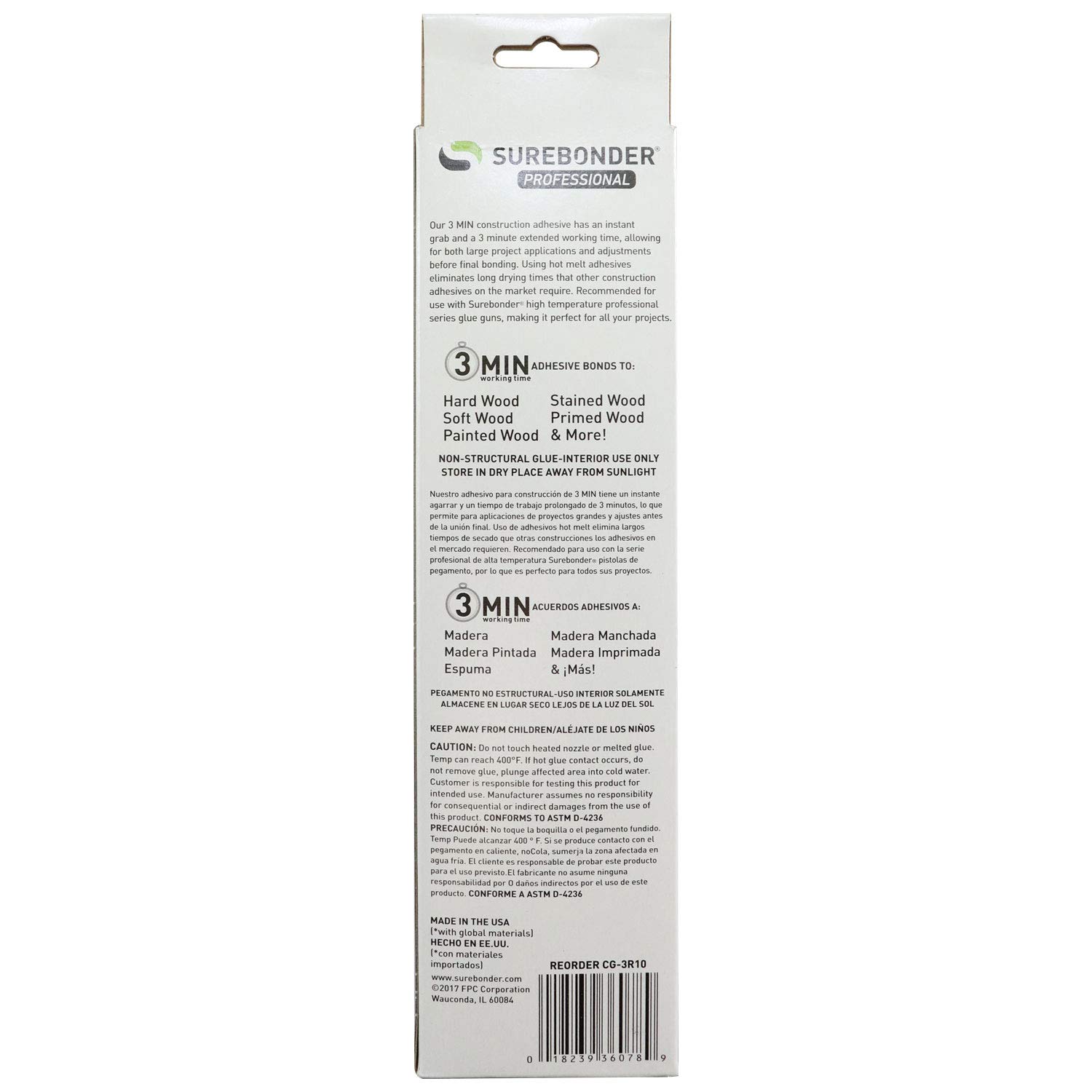 Surebonder Construction Professional Grade Adhesive Hot Melt Glue Sticks - Full Size 10" L, 0.43" D - for Home Repairs & Strong Bonds, 18 Glue Sticks (3 Minute Open Time)