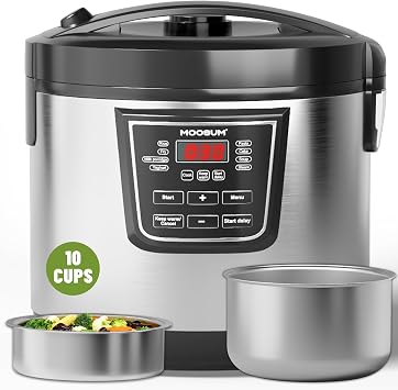 20 Cup Cooked 10 cup uncooked Rice Cooker with 8 Functions, Healthy Cooking Stainless Steel Pot & Steamer, Removable Inner Cover, Stainless Steel Silver