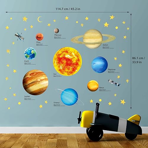 Miniatura 5 de DECOWALL DS9-2007 - Calcomanías de pared para niños con sistema solar para despegar y pegar, calcomanías de pared extraíbles para niños, guardería,