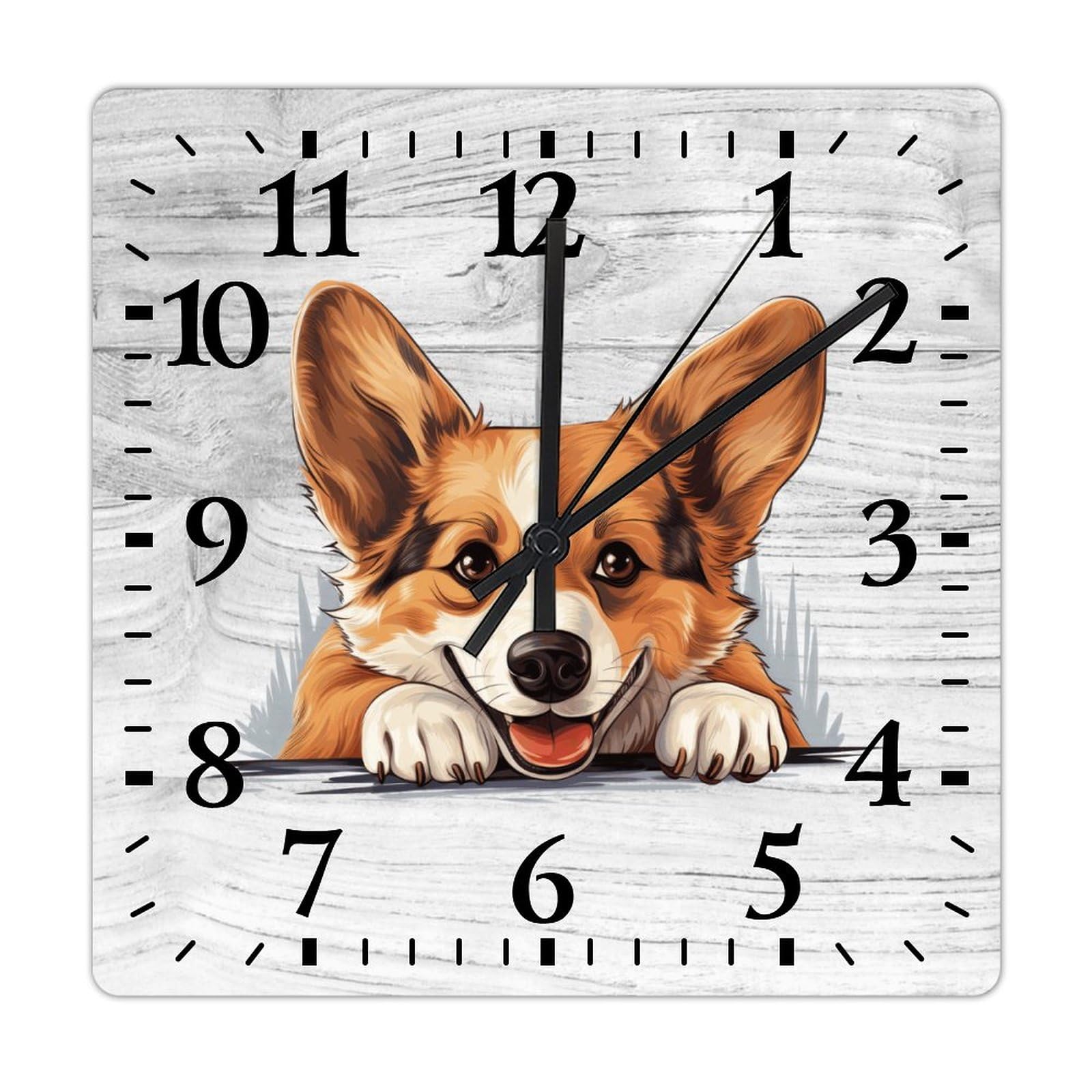 Horloge murale carrée Pembroke Welsh Corgi en bois de 38x38 cm