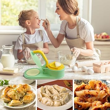 3 in 1 Dumpling Maker Machine for Adult Kids, Dumpling Skin Maker Dumpling Moulds, Home Manual Dumpling Making Tool, Happy & Easy to Make Dumplings for New Year (Green)