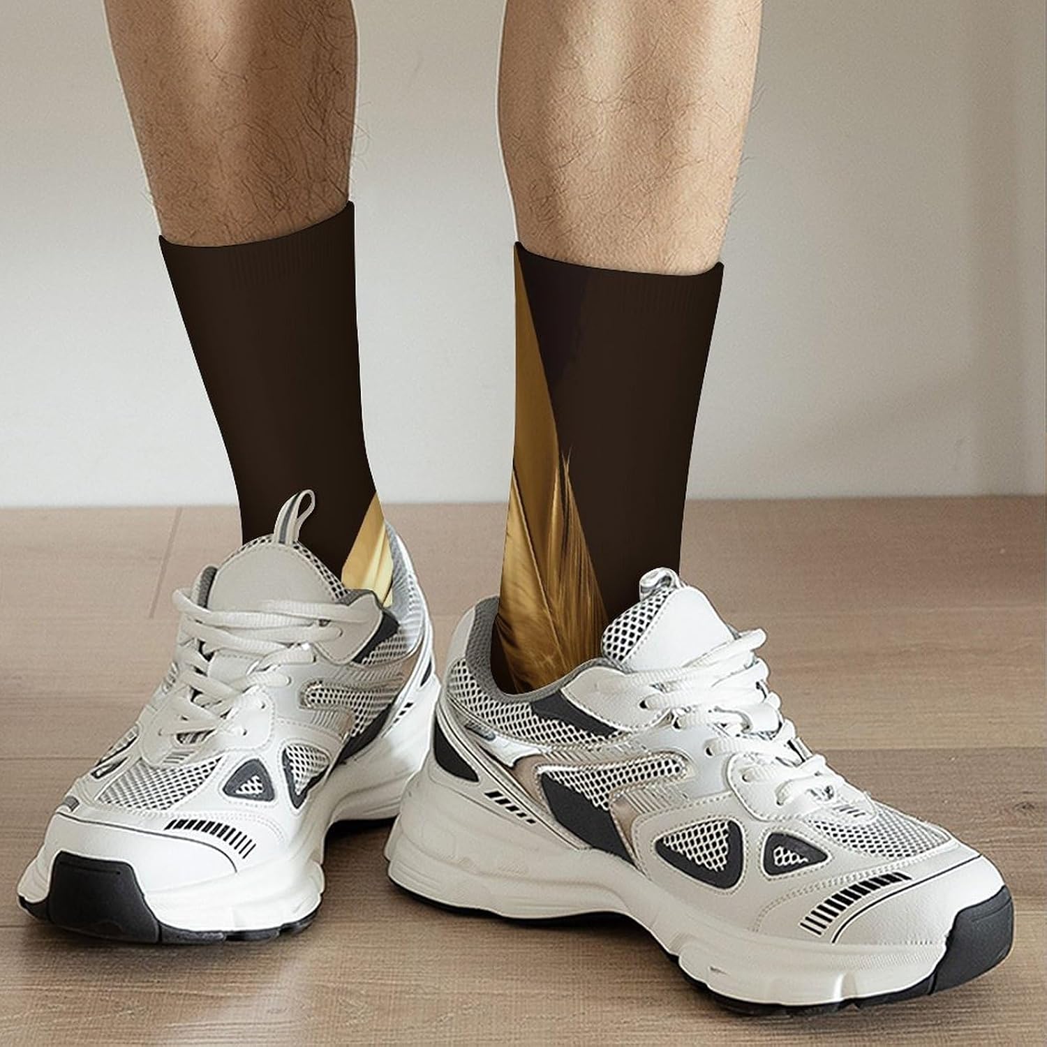 Golden Feathers Crew Sock High Stocking Grippy Socks | Socks for Men & Women,Stockings-Long Thin Tube Sports, Breathable Soft Athletic for Nurses,Travel