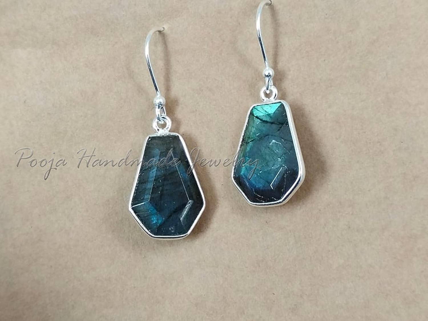 Coffin Earring ~ Labradorite Earring ~ 925 Sterling Silver ~ Dainty Silver Earrings ~ Dangle and Drop Earrings ~ Coffin Labradorite Stone ~ Boho Earring ~ Wedding Gift ~ Promise Gift for Her