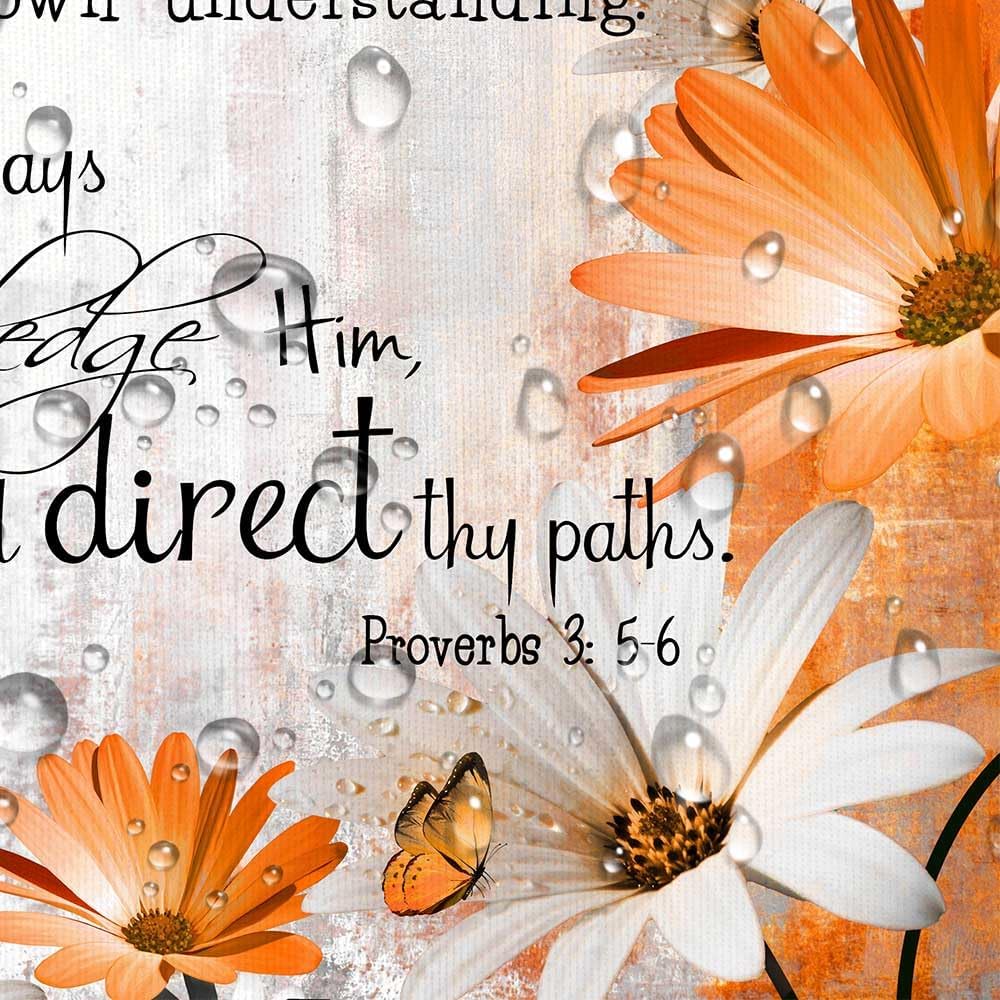 Rustic Farmhouse Orange Shower Curtain with Bible Verse Inspiration - Country Farm Yellow Fall Daisy Flowers Butterfly Abstract Shower Curtain Set, 69X75IN