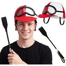 Twistover 2 Pcs Red Jockey Helmet Costume Hat with Horsewhip