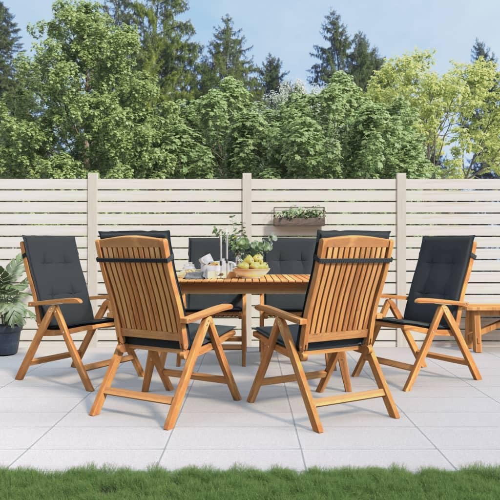 Sedie da giardino con cuscino, 6 pezzi, in legno massello teak, schienale regolabile, pieghevole, impermeabile, portata 110 kg, per balcone, giardino, terrazza