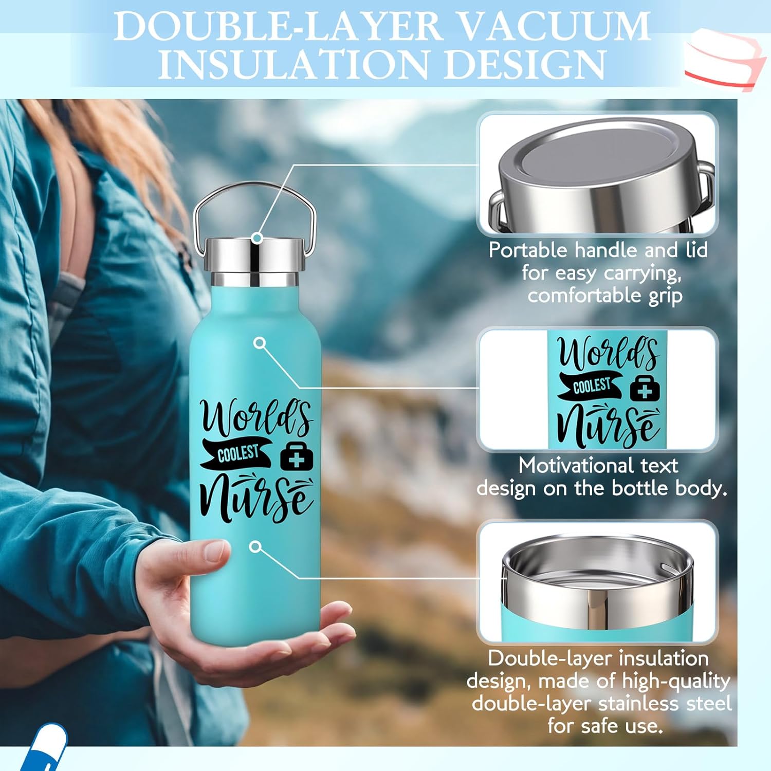 10 Pcs Nurse Gifts for Women 17 oz Stainless Steel Water Bottles with Handle for Nurse Day Week Insulated Coffee Tumbler with Lid Nursing Appreciation for Adult Coworker (Lively Pattern)