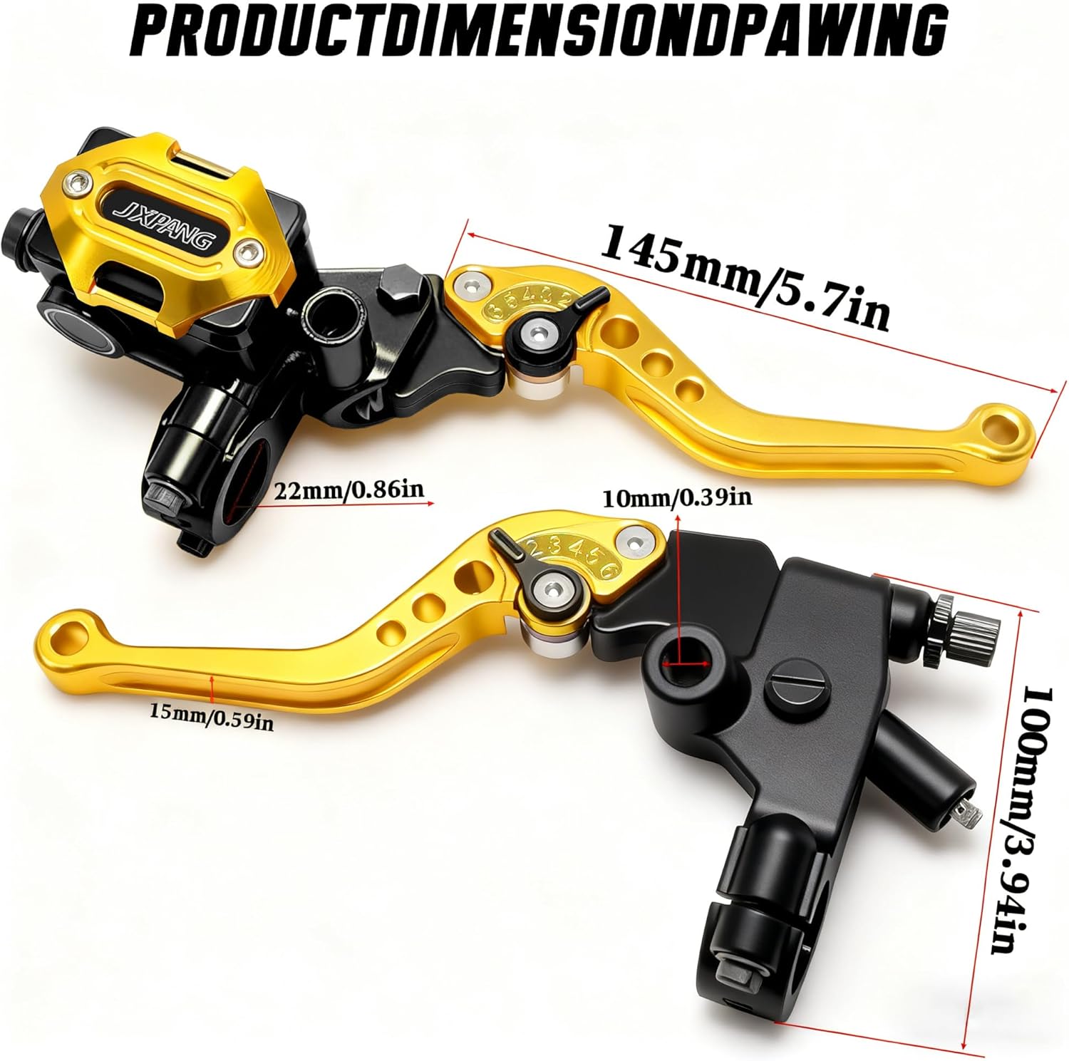 7/8" 22mm Motorcycle Handlebar CNC Brake Master Cylinder Reservoir Clutch and Brake Lever Left & Right Set+Hand Grips+Handlebar Ends Set for Honda Kawasaki Suzuki Yamaha (Gold)