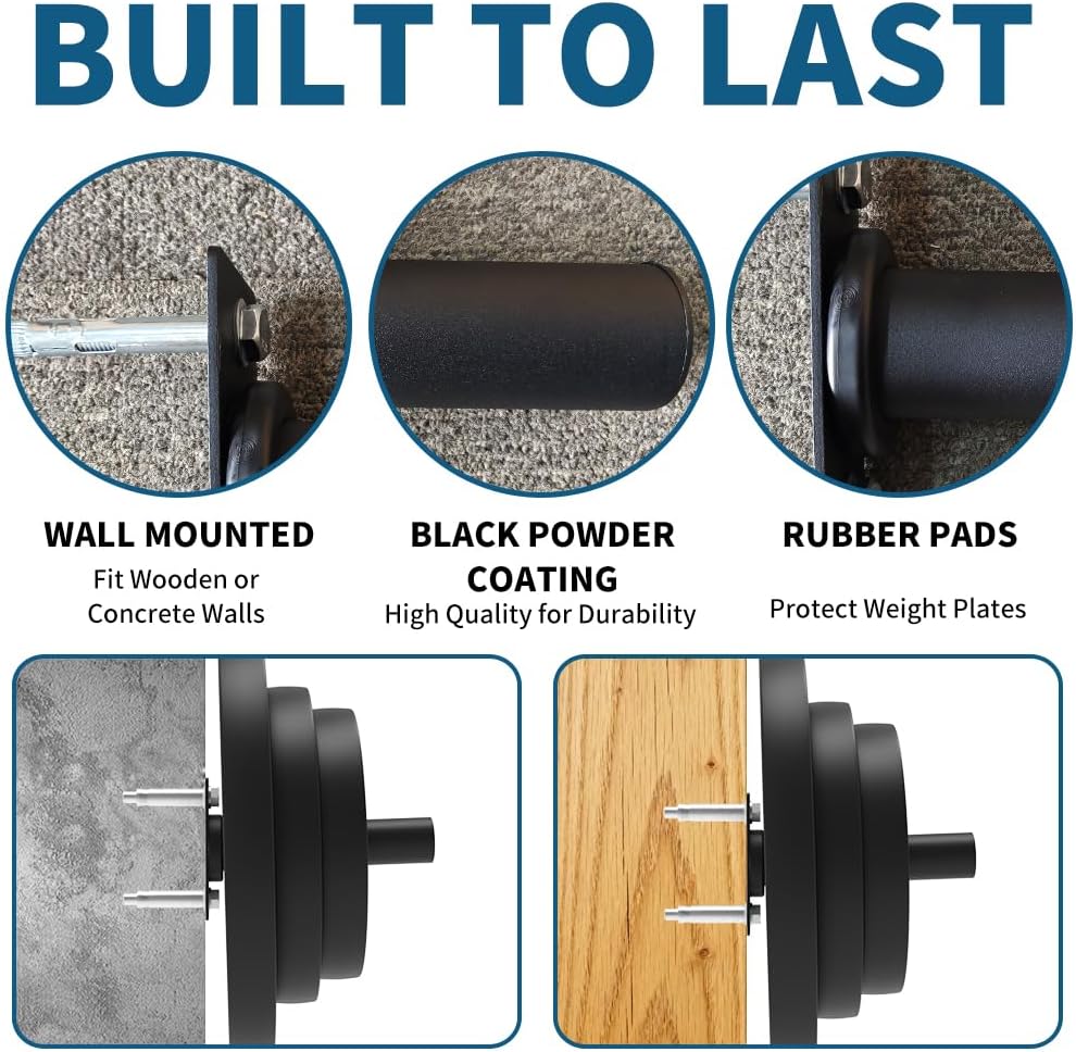 Wall Mounted Weight Plate Holder,Weight Plate Rack for for All Size Bumper Plates, Max Weight Capacity 300 Lb, Home Gym Organizer