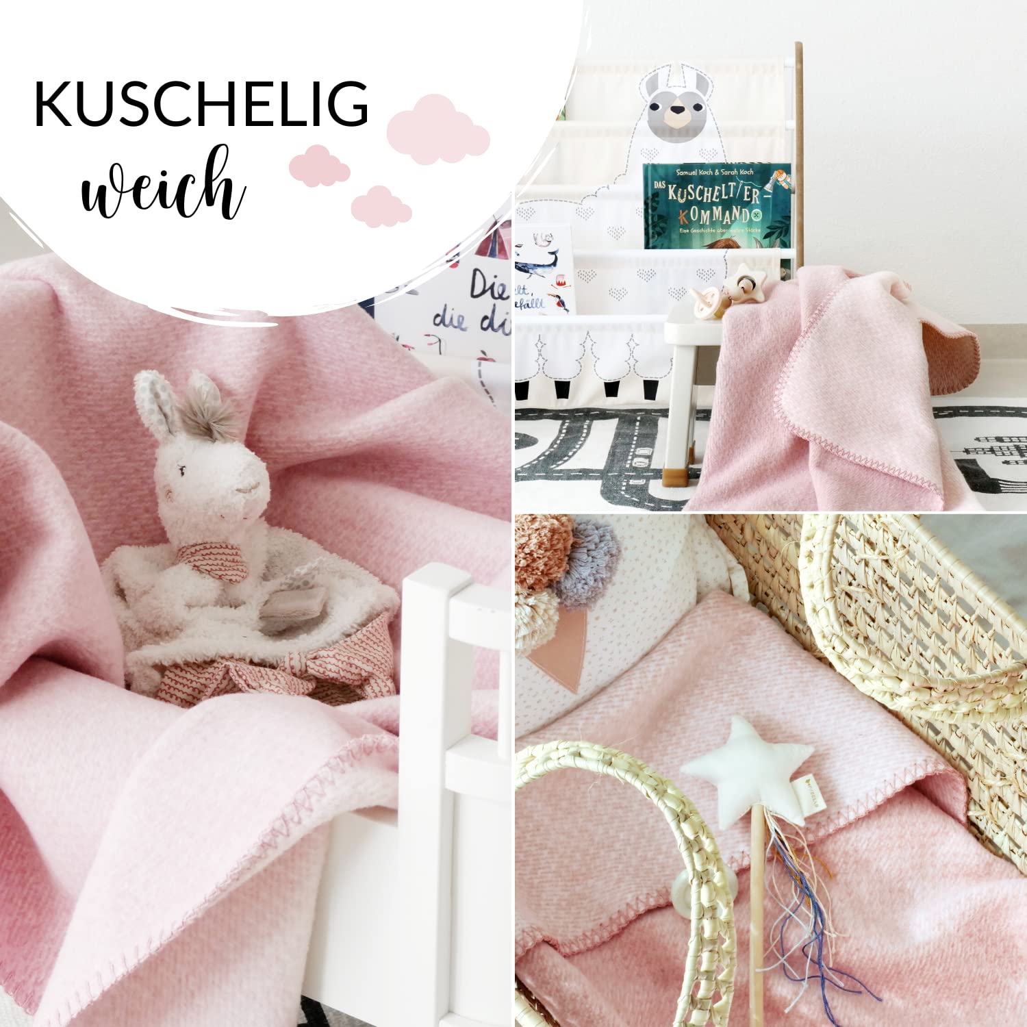 kids&me® Manta para bebé de algodón (orgánico), certificado Öko-Tex, fabricada en Alemania, manta de lana suave para bebés, manta de algodón rosa para niñas, 70 x 100 cm