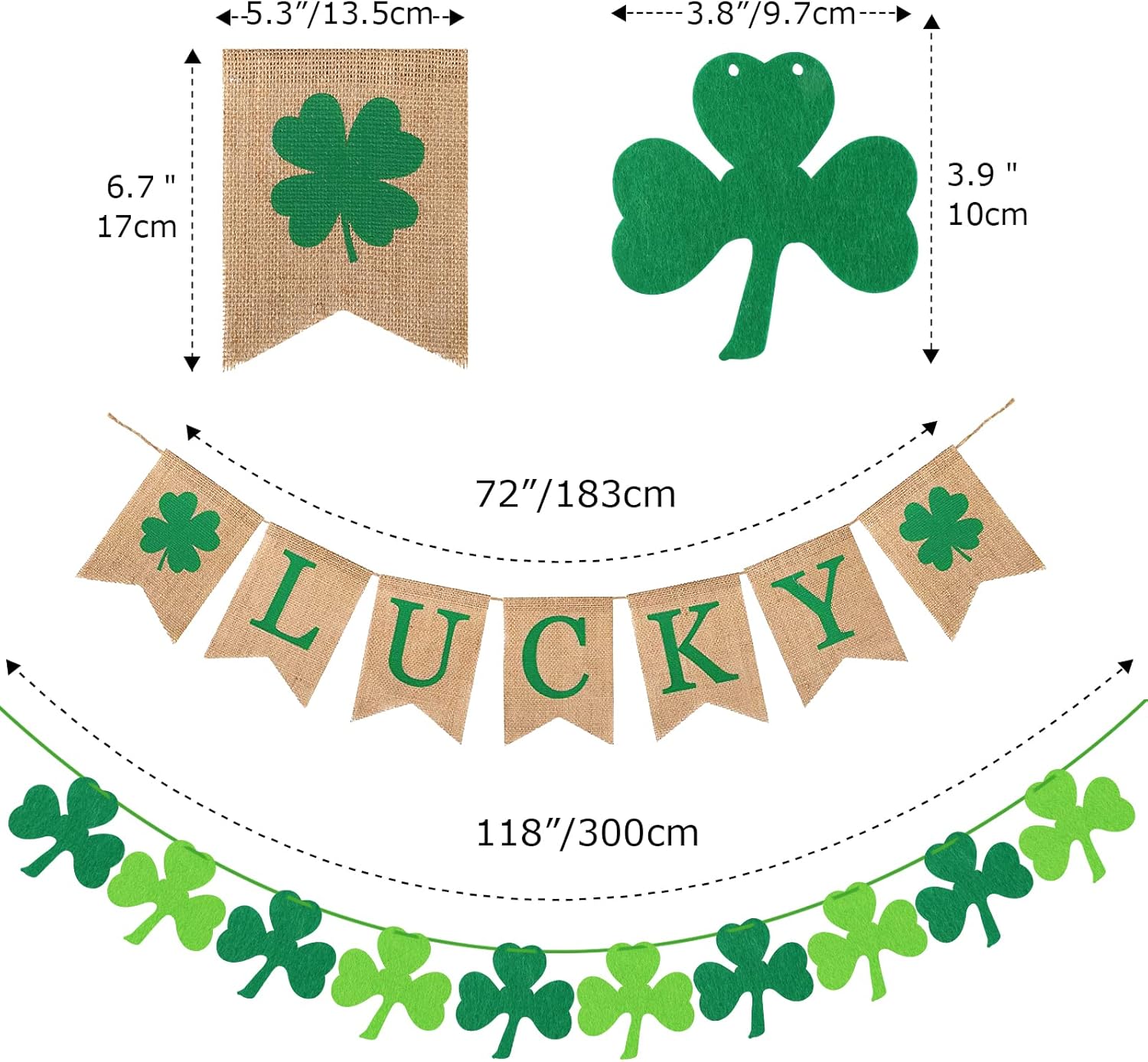 St. Patrick's Day Banner Decorations 2 Pack Shamrock Decor Green Felt Garland St. Patty’s Day Party Decor for Home Saint Patrick’s Day Decorations Burlap Lucky Banner