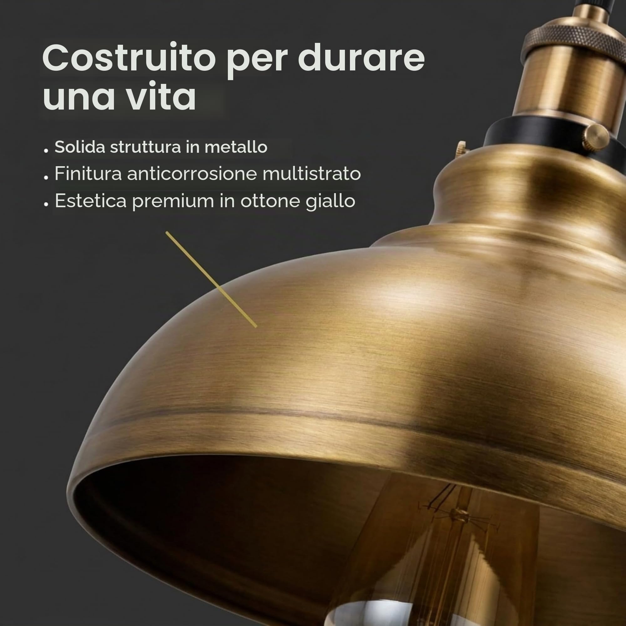 LEDSone Lampada a sospensione a forma di ragno a 2 teste, paralume in metallo da 29 cm, cavo regolabile da 195 cm, lampadina Edison vintage da 60 W E27 (Ottone giallo)