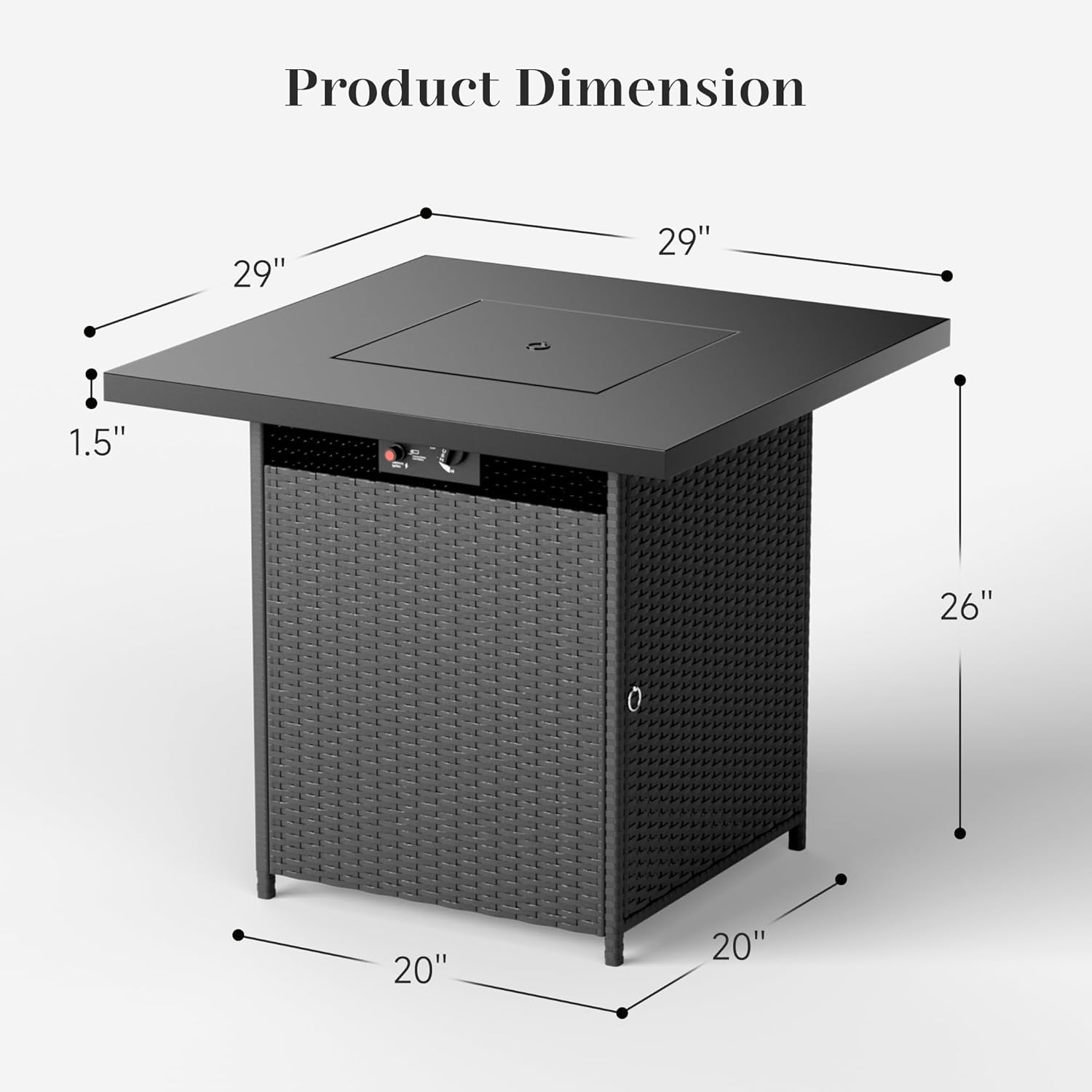 Propane Fire Pit Table 29'' - Easy Push-Turn Ignition, Clean Smokeless - Rattan Wicker Outdoor Fire Table with Adjustable Flame, 50,000 BTU Fire Pit Gas for Patio, Garden & Backyard, Black